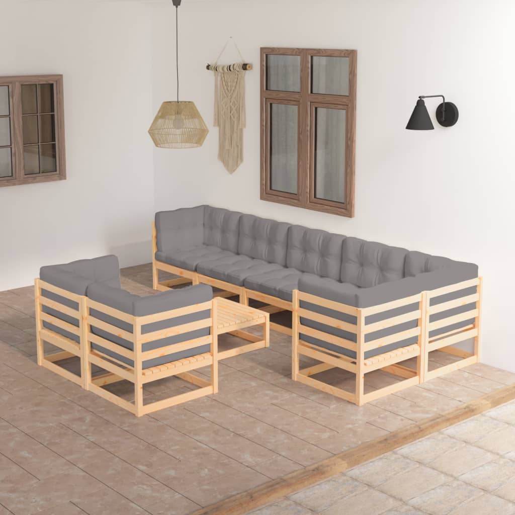 9-tlg. Garten-Lounge-Set mit Kissen Kiefer Massivholz